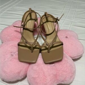 Tan Strappy Heels with Square Toe